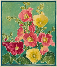 WILLIAM S. RICE (1873 - 1963) Hollyhocks.