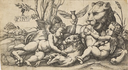 MASTER FG (MID-SIXTEENTH CENTURY) Putti and Lions.