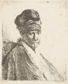 REMBRANDT VAN RIJN (1606 - 1669) Bust of a Man Wearing a High Cap, Three-Quarters Right (The