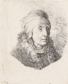 REMBRANDT VAN RIJN (1606 - 1669) Woman with a High Headdress around Chin: Bust.