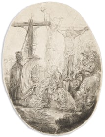 REMBRANDT VAN RIJN (1606 - 1669) Christ Crucified between the Two Thieves: An Oval Plate.