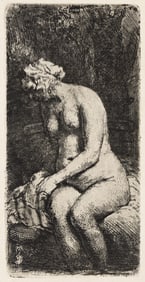 REMBRANDT VAN RIJN (1606 - 1669) Woman Bathing her Feet at a Brook.