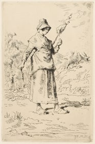 JEAN-FRANÇOIS MILLET (1814 - 1875) La Fileuse Auvergnate.