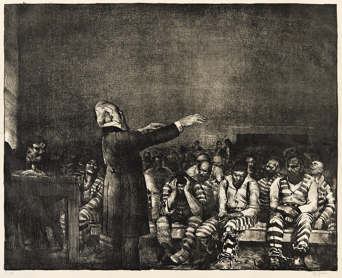 GEORGE BELLOWS (1882 - 1925) Benediction in Georgia.: GEORGE BELLOWS (1882 - 1925) Benediction in Georgia. Lithograph, 1916. 410x509 mm; 16⅛x20 inches, full margins. Edition of 80. Signed "Geo. Bellows," initialed "J.B.B." by the artist's daughter,
