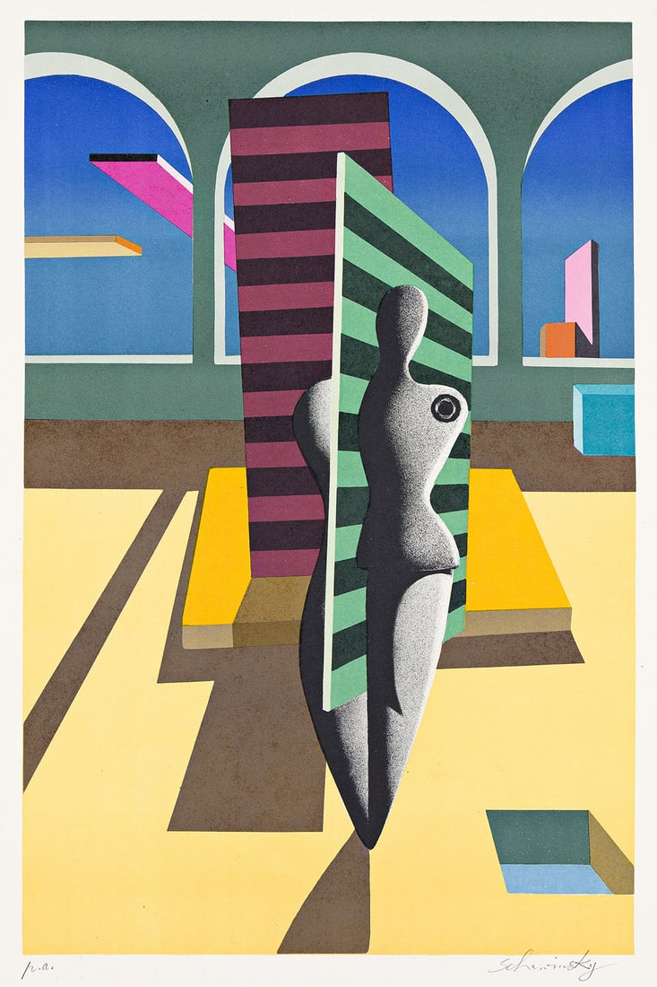 XANTI SCHAWINSKY (1904 - 1979) Louvre III.: XANTI SCHAWINSKY (1904 - 1979) Louvre III. Color screenprint, circa 1938. 506x331 mm; 19⅞x13 inches, wide margins. Artist's proof, aside from the edition of 99. Signed and inscribed "p.a." in pe