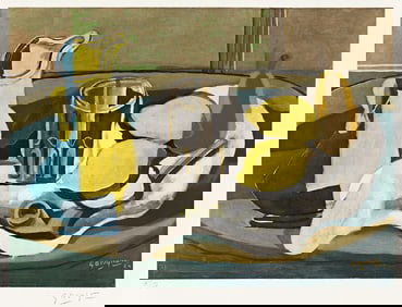 GEORGES BRAQUE (AFTER) Nature morte au Pichet, Verre, Pipe et Fruits.