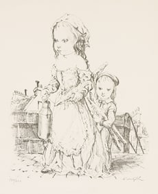 LÉONARD TSUGUHARU FOUJITA (1886 - 1968) Enfants à la baguette au pot au lait.