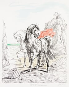 GIORGIO DE CHIRICO (1888 - 1978) Cavalli su una sponda deserta.