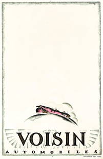 CHARLES LOUPOT (1892-1962) VOISIN AUTOMOBILES. 1923.: CHARLES LOUPOT (1892-1962) VOISIN AUTOMOBILES. 1923. 47¼x30½ inches, 120x77½ cm. Devambez, Paris. Condition B+: overpainting, replaced losses and repaired tears in margins; overpainting