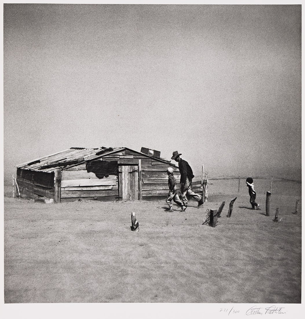 ARTHUR ROTHSTEIN (1915-1985) Dust Storm, Cimarron County, Oklahoma. 1936; printed circa 1980.: ARTHUR ROTHSTEIN (1915-1985) Dust Storm, Cimarron County, Oklahoma. 1936; printed circa 1980. Silver print, the image measuring approximately 19 inches (48.1 cm.) square, the sheet 24x20 inches (61x50