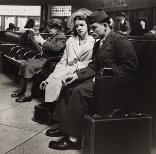 JOHN VACHON (1914-1975) Bus depot, Washington, D.C. 1951; printed circa 1970.: JOHN VACHON (1914-1975) Bus depot, Washington, D.C. 1951; printed circa 1970. Silver print, the image measuring 9⅝x9⅞ inches (24.4x25.1 cm.), flush mounted, with Vachon's signature, title,