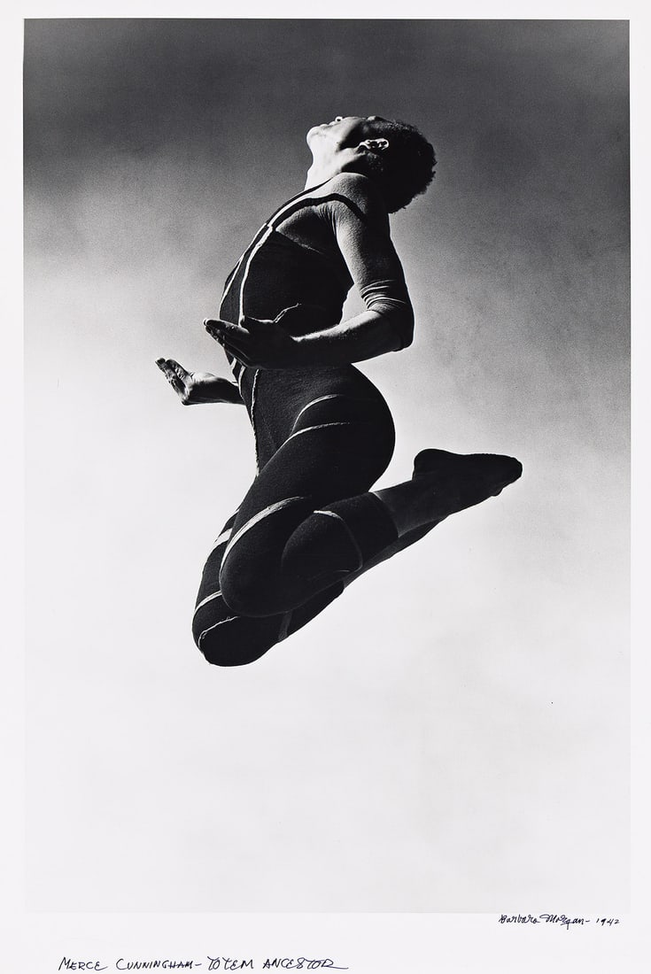 BARBARA MORGAN (1900-1992) Two photographs of jumping dancers. 1940 and 1942; printed early 1980s.: BARBARA MORGAN (1900-1992) Two photographs of jumping dancers. 1940 and 1942; printed early 1980s. Silver prints, the images measuring 17¼x13⅝ and 17½x12 inches (43.8x34.6 and 44.5x30.