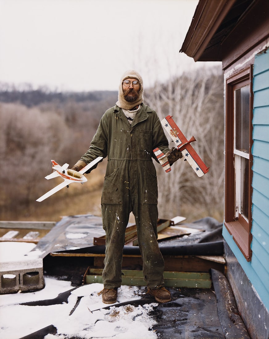 ALEC SOTH (1969- ) Charles, Vasa, Minnesota (Man with Plane). 2001.: ALEC SOTH (1969- ) Charles, Vasa, Minnesota (Man with Plane). 2001. Chromogenic contact print, the image measuring 9¾x7¾ inches (24.8x19.7 cm.), the sheet slightly larger, with Soth's signat
