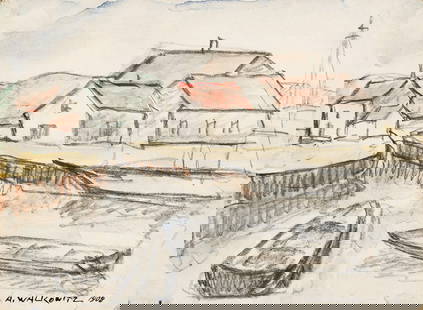 ABRAHAM WALKOWITZ (1878 - 1965, RUSSIAN/AMERICAN) Untitled (Three works).: ABRAHAM WALKOWITZ (1878 - 1965, RUSSIAN/AMERICAN) Untitled (Three works). i) Pencil and watercolor on paper tipped to card, 1920. 145x108 mm; 5¾x4¼ inches. Signed and dated, lower right. 