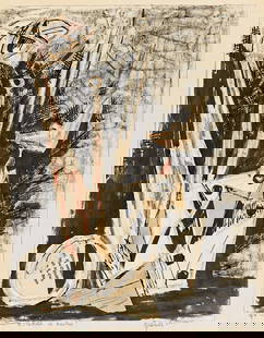 MARCEL JANCO (1895 - 1984, ROMANIAN) Collage.: MARCEL JANCO (1895 - 1984, ROMANIAN) Collage. Chalk, ink, and collage on paper. 325x247 mm; 12¾x9¾ inches. Signed in ink on mount, lower right. Inscribed "for Mrs. Jeanette H. Matine en