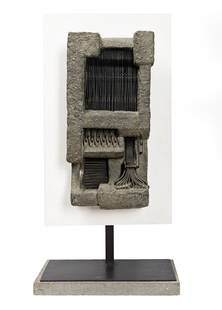 JAMES WINES (B. 1932, AMERICAN) Typewriter.: JAMES WINES (B. 1932, AMERICAN) Typewriter. Concrete and steel on a wood and steel base. 560x280x152 mm; 22x11x6 inches. 940 mm; 37 inches (height, including base). Incised with the artist's signature