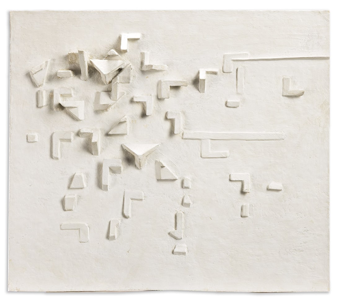 ESPHYR SLOBODKINA (1908 - 2002, RUSSIAN/AMERICAN) The Holy City.: ESPHYR SLOBODKINA (1908 - 2002, RUSSIAN/AMERICAN) The Holy City. Latex and wood assemblage on composite board, 1964. 450x501x64 mm; 17¼x19¾x2½ inches. Signed "Esphyr Slobodkina Urquhart