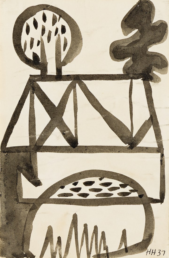 HANANIAH HARARI (1912 - 2000, AMERICAN) Untitled (Six Variations of a Theme).: HANANIAH HARARI (1912 - 2000, AMERICAN) Untitled (Six Variations of a Theme). i) Ink on paper, 1937. 152x95 mm; 6x3¾ inches. Initialed and dated in ink, lower right. ii) Pencil on paper, 1937. 15