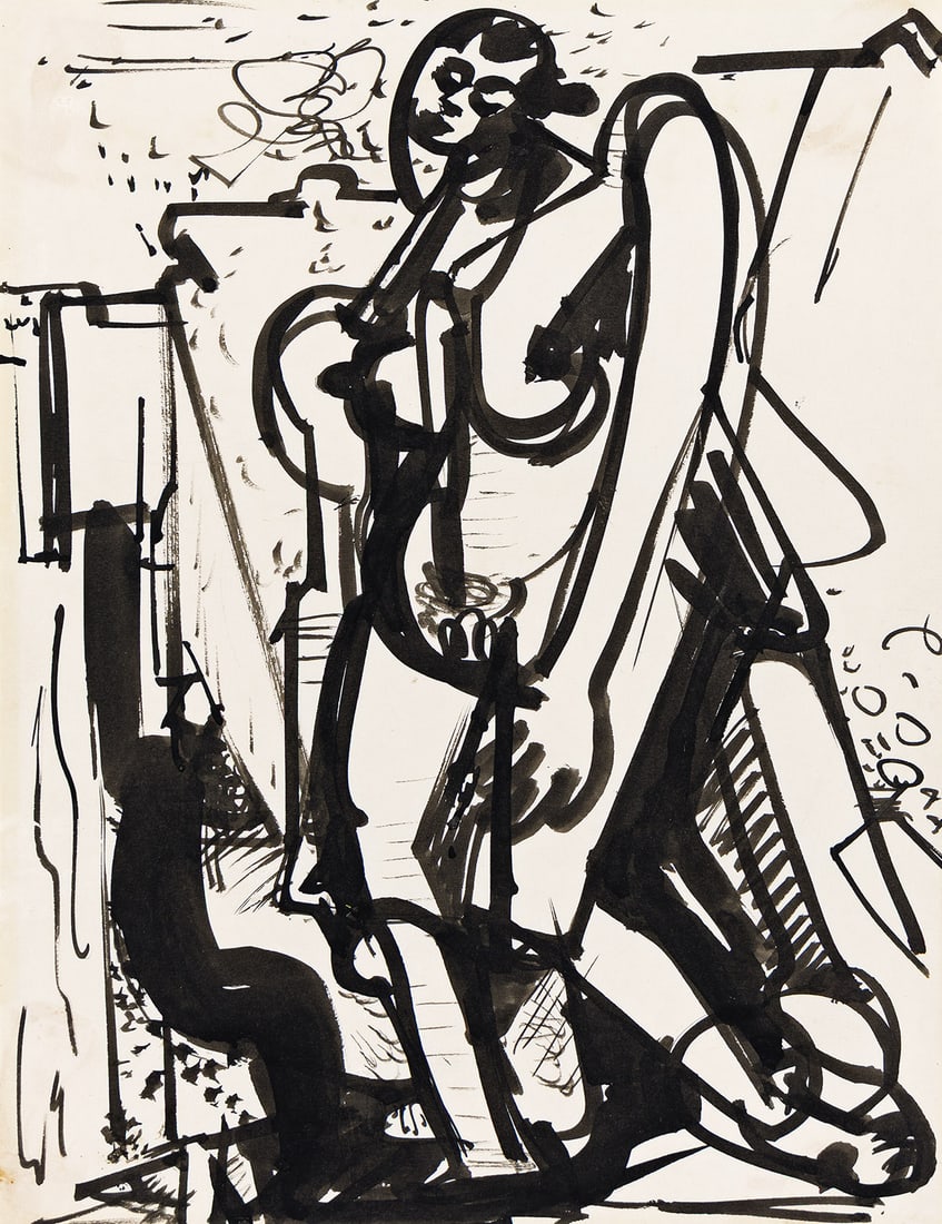 HANS HOFMANN (1880 - 1966, GERMAN/AMERICAN) Untitled (Portrait of Mercedes Matter).: HANS HOFMANN (1880 - 1966, GERMAN/AMERICAN) Untitled (Portrait of Mercedes Matter). Ink on paper. 280x215 mm; 11x8½ inches. Provenance Gifted from the artist to Mercedes Matter. Acquired from the