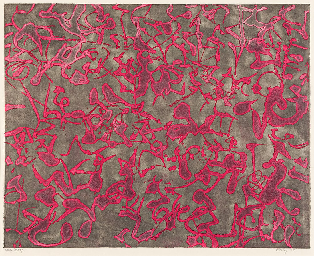 MARK TOBEY (1890 - 1976, AMERICAN) Forms in Progress I and Forms in Progress II.: MARK TOBEY (1890 - 1976, AMERICAN) Forms in Progress I and Forms in Progress II. i) Color etching and aquatint on Japan paper, 1971. 492x617 mm; 19⅜x24¼ inches, full margins. Artist's proof