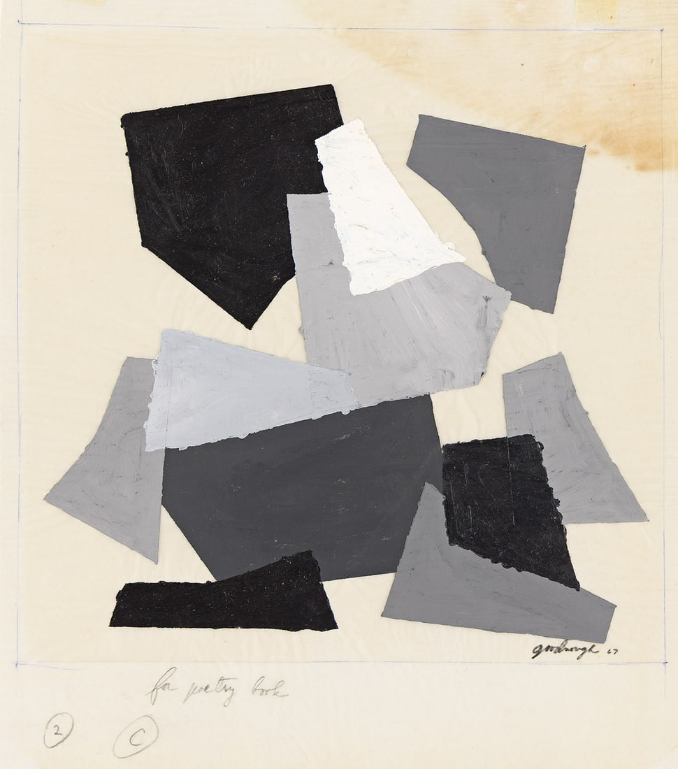 ROBERT GOODNOUGH (1917 - 2010, AMERICAN) Untitled (for Poetry Book).: ROBERT GOODNOUGH (1917 - 2010, AMERICAN) Untitled (for Poetry Book). Acrylic on tracing paper, 1967. 260x228 mm; 10¼x9 inches. Signed and dated in pencil, lower right. With publisher's notes, low