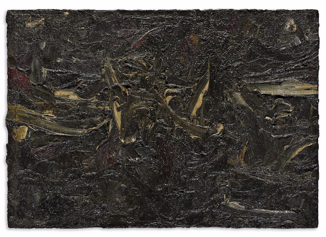 AL HELD (1928 - 2005, AMERICAN) Untitled (#344).: AL HELD (1928 - 2005, AMERICAN) Untitled (#344). Oil on canvas with artist's painted frame, circa 1953. 16x22½ inches, including frame. Inscribed "344," verso. Provenance Acquired directly from t