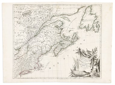 (AMERICAN NORTHEAST.) Paolo Santini; after D'Anville. Partie Orientale du Canada, avec la Nouvelle