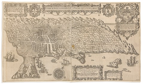 (AZORES.) Jan Huygen van Linschoten. A Cidade De Angra. Na Ilha De Iesu Xpoda Tercera Que Esta Em 39