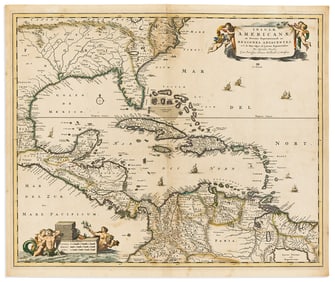 (CARIBBEAN.) Nicolas Visscher. Insulae Americanae in Oceano Septentrionali ac Regiones Adiacentes.
