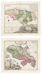 (CARIBBEAN.) Matthaeus Seutter. Nova Designatio Insulae Jamaicae. [and]
