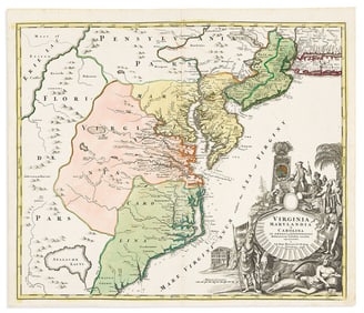 (COLONIAL NORTH AMERICA -- MIDDLE ATLANTIC.) Johann Baptist Homann. Virginia Marylandia et Carolina