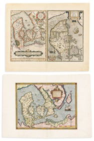 (DENMARK.) Abraham Ortelius. Two engraved Renaissance maps of the region.