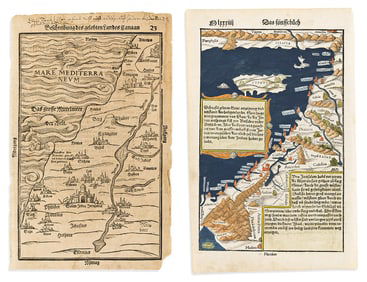 (HOLY LAND.) Two sixteenth-century woodcut maps.