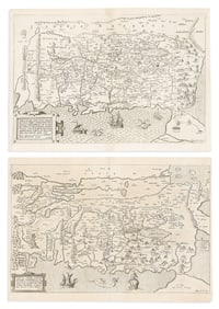 (HOLY LAND.) John Goddard, engraver; after Benedictus Arias Montanus. Tabula Terrae Canaan. [and]