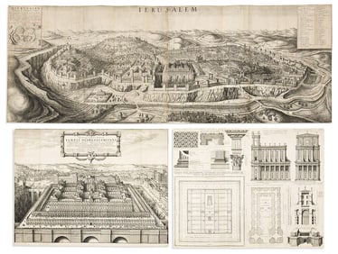 (JERUSALEM.) Wenceslaus Hollar. Group of 3 engraved views and plans.
