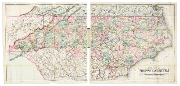 (NORTH CAROLINA.) G.W. & C.B. Colton. Map of the State of North Carolina, with Portions of Adjoining