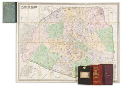 (PARIS.) Group of 4 nineteenth-century engraved folding maps of the city.