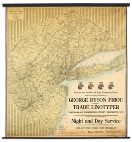 (TRI-STATE AREA.) A.R. Ohman Map Co. Map Showing 100 Miles Around New York City.