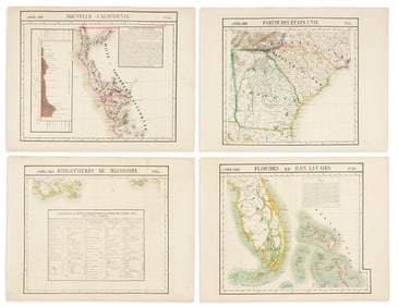 (UNITED STATES.) Philippe Vandermaelen. Group of 4 double-page lithographed mapsheets from Atlas