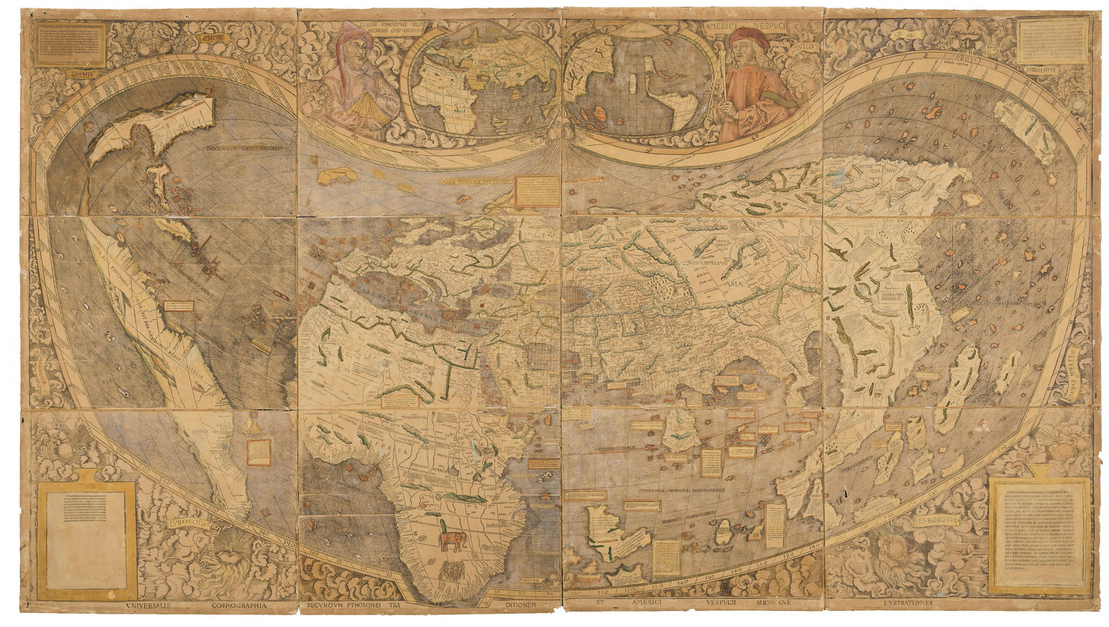 (WORLD.) Martin Waldseemüller; and Joseph Fischer. Universalis Cosmographia Secundum Ptholomaei: (WORLD.) Martin Waldseemüller; and Joseph Fischer. Universalis Cosmographia Secundum Ptholomaei Traditionem et Americi Vespucii Alioru[m]que Lustrationes. Early 20th-century full-size facsimile o