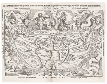 (WORLD.) Peter Apian; after Gemma Frisius. Mappa Mundi oft Generael Carte der Werelt.