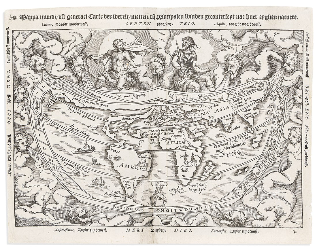 (WORLD.) Peter Apian; after Gemma Frisius. Mappa Mundi oft Generael Carte der Werelt. (1 of 1)