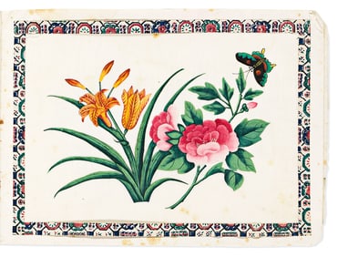 (CHINA TRADE -- BOTANICAL.) Album of 12 mounted trade watercolors on pith paper.