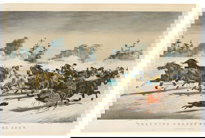 CURRIER & IVES; after Louis Maurer. "Trotting Cracks" on the Snow.
