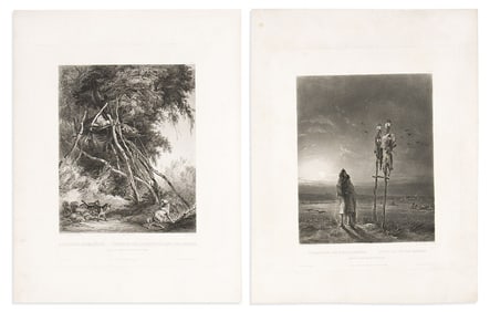 (NATIVE AMERICANS.) Karl Bodmer. Idols of the Mandan Indians. Tableau 25. [and] Tombs of Assiniboin