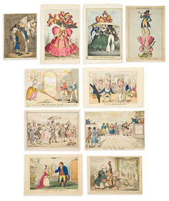 (SATIRE.) Group of 10 hand-colored etched and engraved nineteenth-century British socio-political
