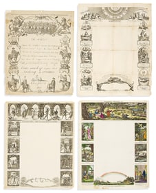 (WRITING SHEETS.) Group of 8 eighteenth-and-early-nineteenth-century engraved British writing