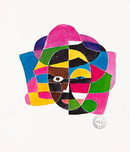 HUGHIE LEE-SMITH (1915 - 1999) Untitled (Abstract Colored Face).: HUGHIE LEE-SMITH (1915 - 1999) Untitled (Abstract Colored Face). Colored ink and pencil on paper, 1993. 360x260 mm; 14¼x10¼ inches. Provenance Estate of the artist, with the ink stamp and bl