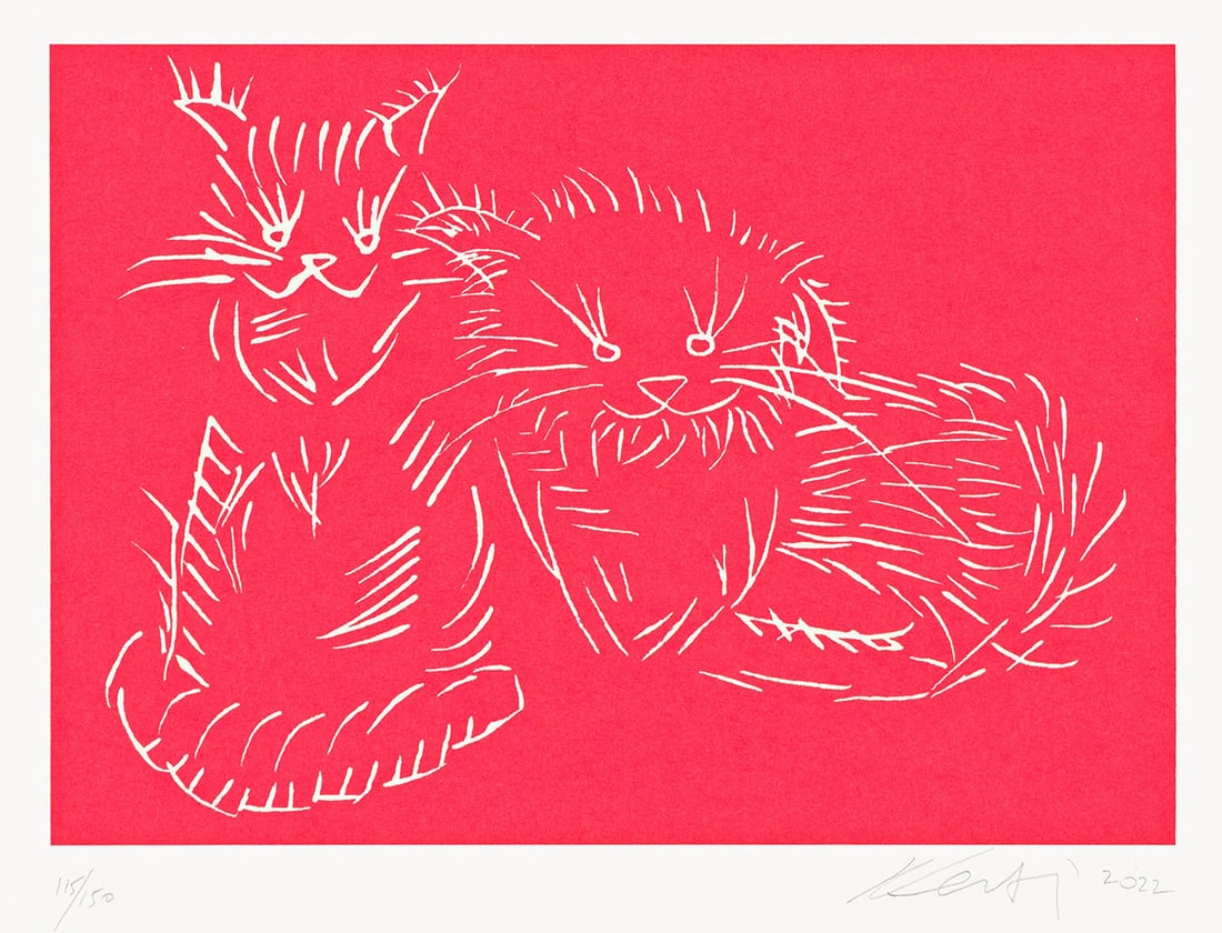 AI WEIWEI (1957 - ) Cats (Red).: AI WEIWEI (1957 - ) Cats (Red). Color screenprint on Saunders Waterford paper, 2022. 150x210 mm; 5⅞x8¼ inches, full margins. Signed, dated and numbered 115/150 in pencil, lower margin. Prin