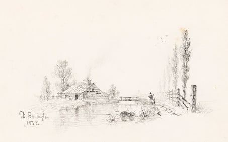 (ART.) Family commonplace book featuring two landscapes by Daniel Huntington.